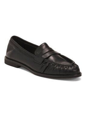 FABRIZIO CHINI Made In Italy Nappa Leather Stitched Toe Box Penny Loafers With L